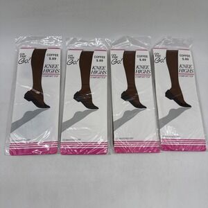 Vintage On The Go! Knee Highs Pantyhose - One Size Coffee Comfort Top Pack 4